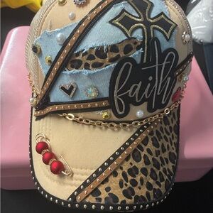 Embellished Faith Cap with Leopard Print